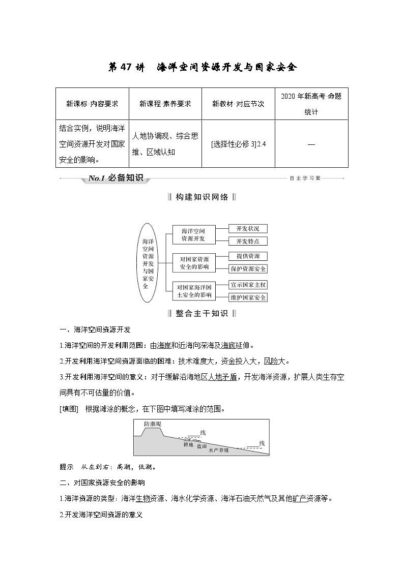 新高考地理一轮复习精品学案第47讲　海洋空间资源开发与国家安全（含解析）01