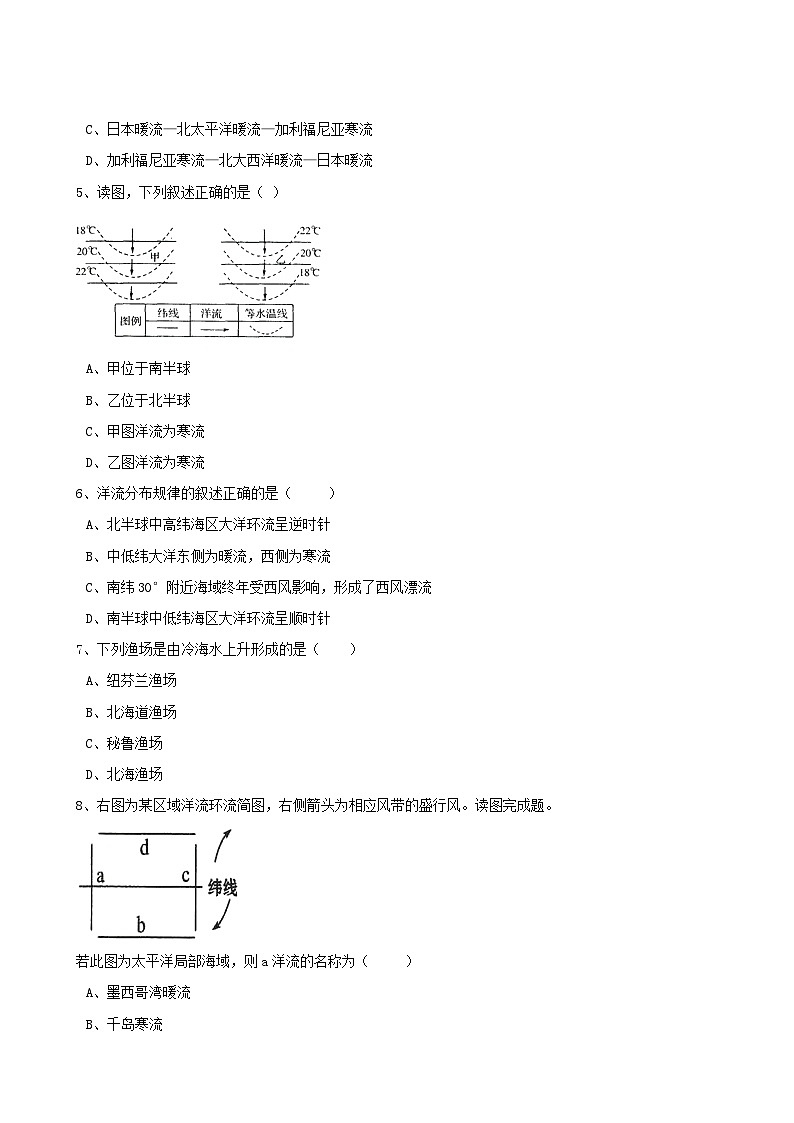 高考地理人教版一轮复习专题测试试题：14 洋流及其对环境的影响02