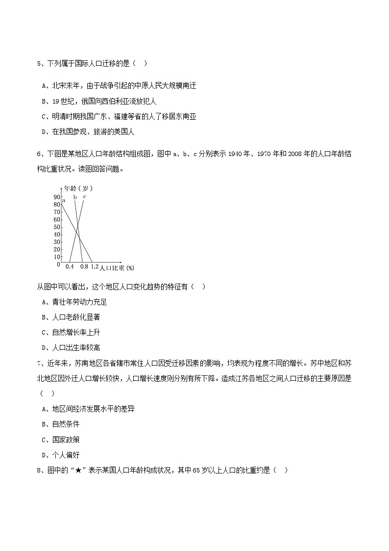 高考地理人教版一轮复习专题测试试题：18 人口迁移与人口容量第2页
