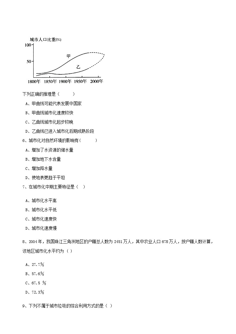 高考地理人教版一轮复习专题测试试题：21 城市化及其影响第2页