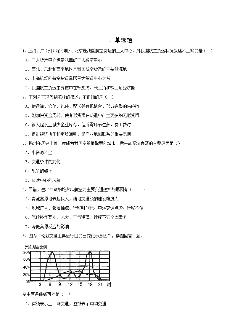 高考地理人教版一轮复习专题测试试题：26 交通运输及其影响第1页