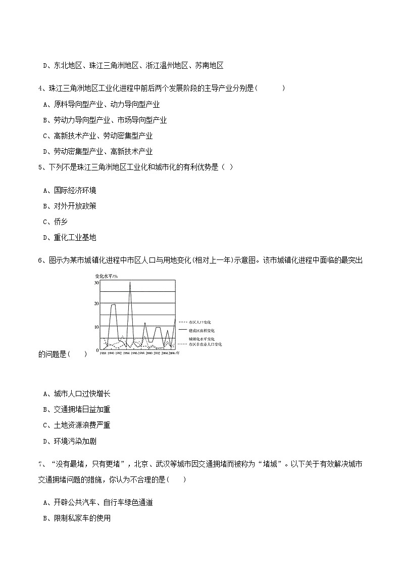 高考地理人教版一轮复习专题测试试题：32 区域工业化与城市化第2页