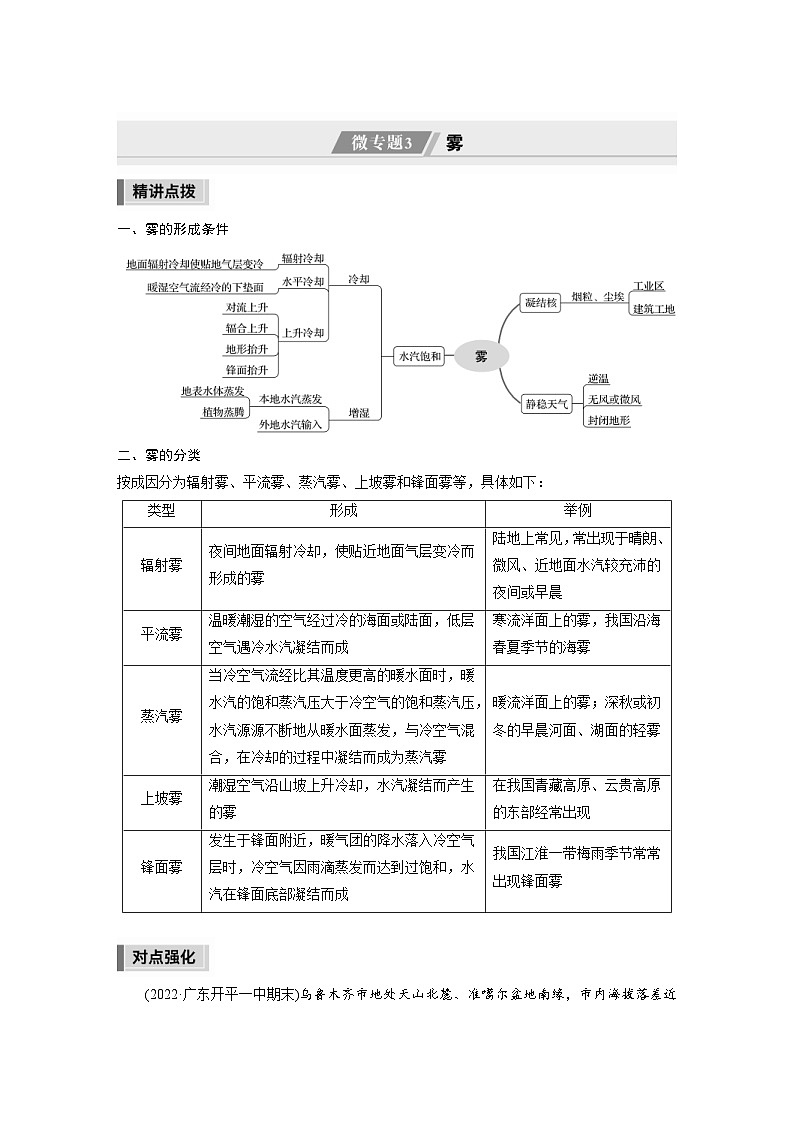 新高考地理二轮复习精品讲义 第1部分 专题突破 专题2 微专题3　雾（含解析）第1页