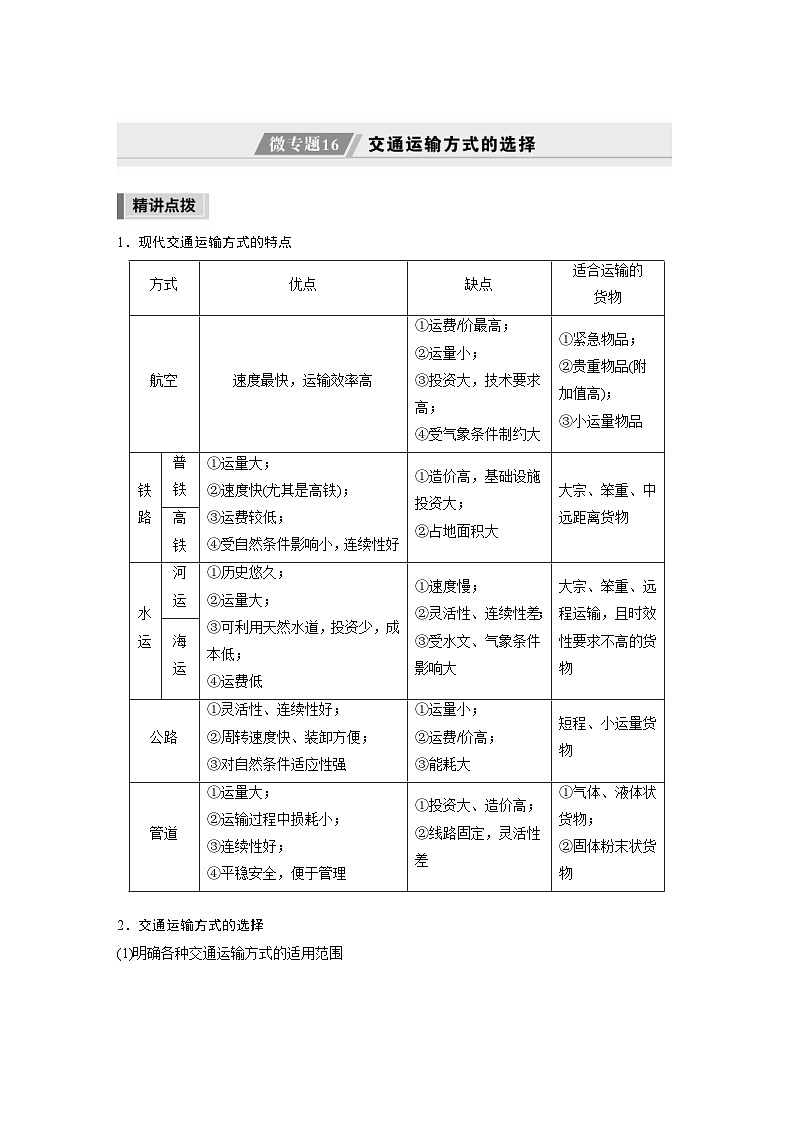 新高考地理二轮复习精品讲义 第1部分 专题突破 专题9 微专题16　交通运输方式的选择（含解析）第1页