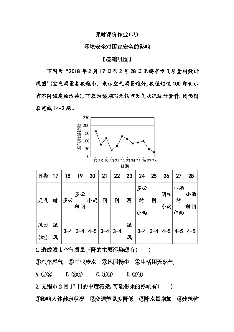 人教版高中地理选择性必修3第三章第一节环境安全对国家安全的影响课时作业含答案01