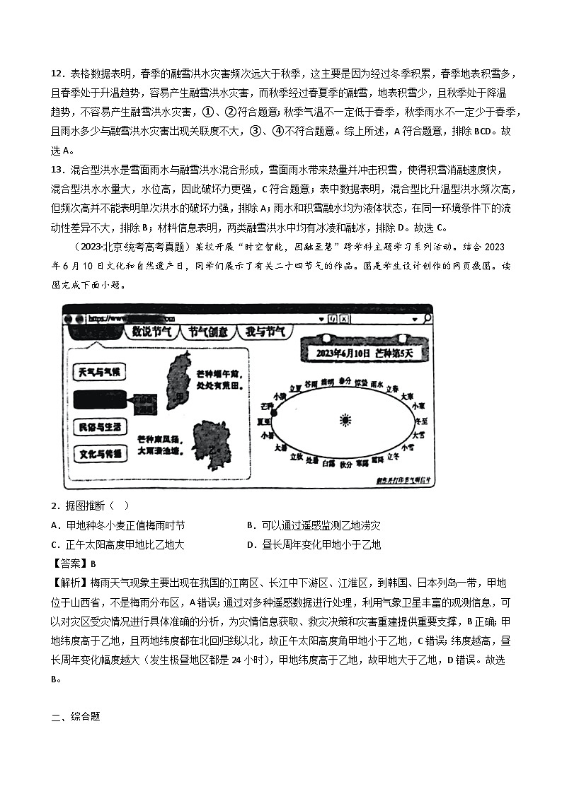 专题07 自然灾害与地理信息技术-三年（2021-2-2023）高考地理真题分项汇编02