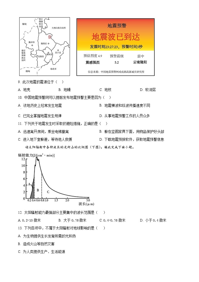 河南省南阳市第一中学2023-2024学年高一地理上学期第一次月考试题（Word版附解析）03