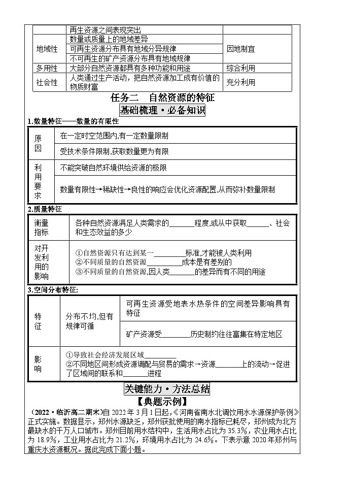 1.2自然资源及其利用导学案 高中地理（2019）人教版选择性必修303
