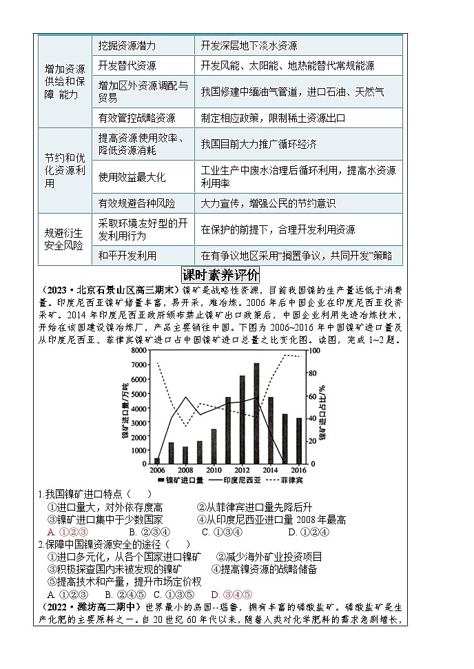 2.1资源安全对国家安全的影响导学案 高中地理人教版（2019）选择性必修3第3页