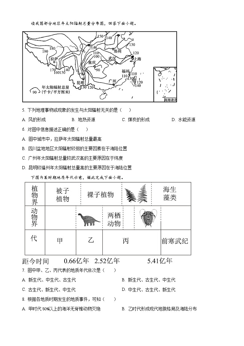 河南省郑州外国语学校2022-2023学年高一上学期期中地理试题无答案第2页