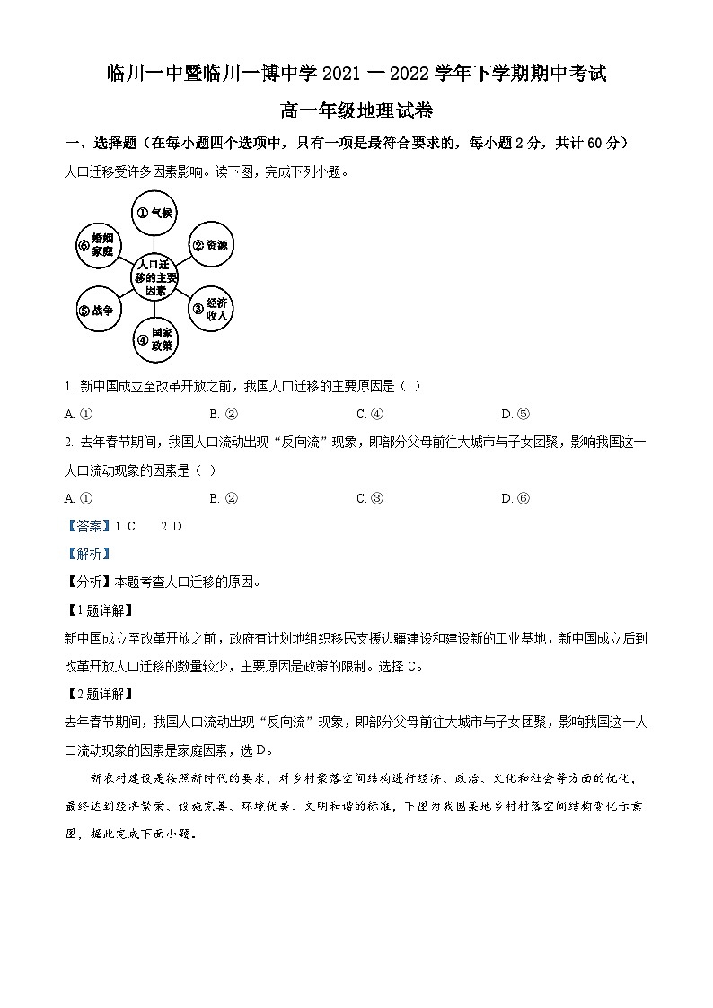 【期中真题】江西省临川第一中学暨临川一博中学2021－2022学年高一下学期期中地理试题.zip01