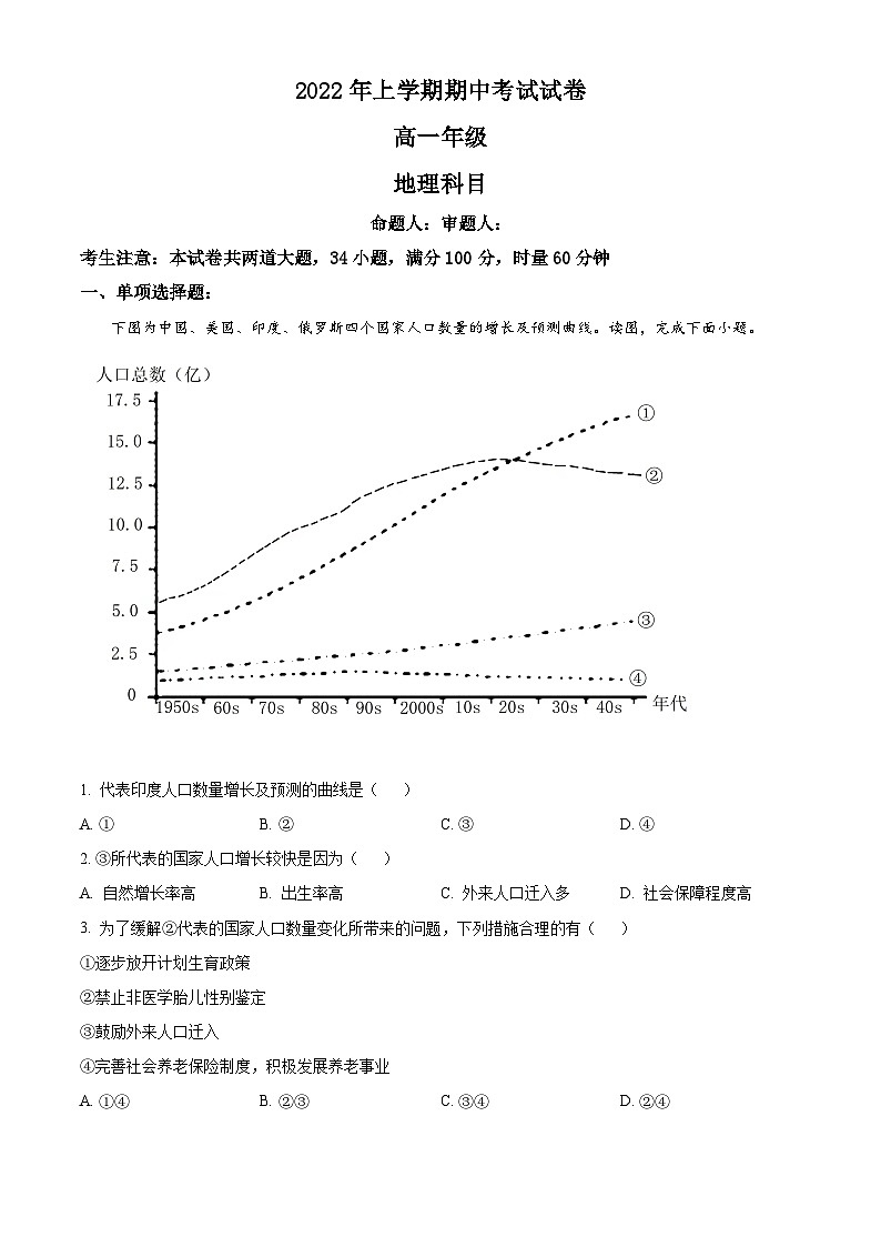【期中真题】湖南省长沙市南雅中学2021-2022学年高一下学期期中地理试题.zip01