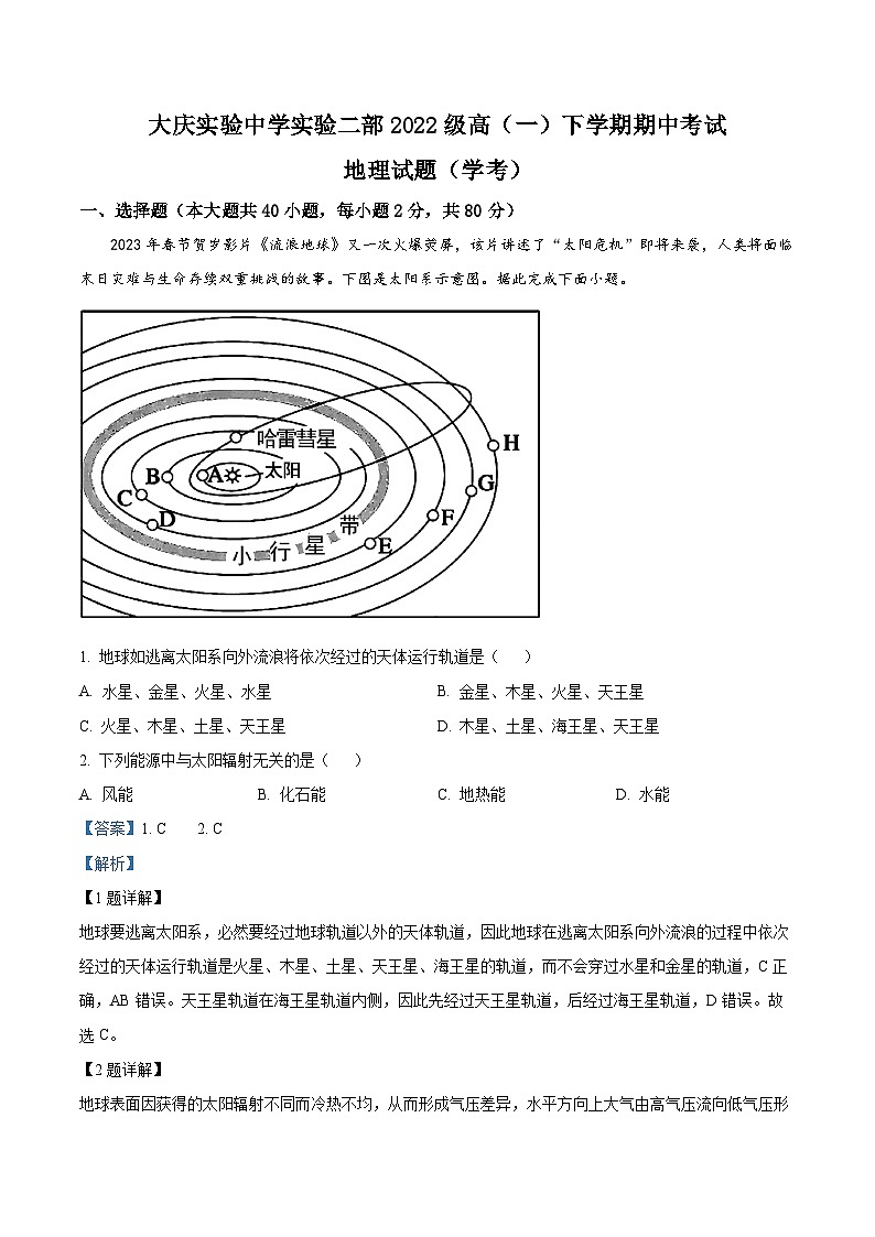【期中真题】黑龙江省大庆实验中学2022-2023学年高一下学期期中地理试题（学考）.zip01