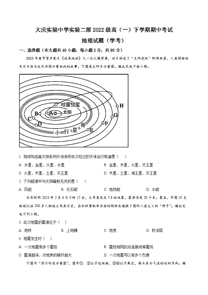 【期中真题】黑龙江省大庆实验中学2022-2023学年高一下学期期中地理试题（学考）.zip01