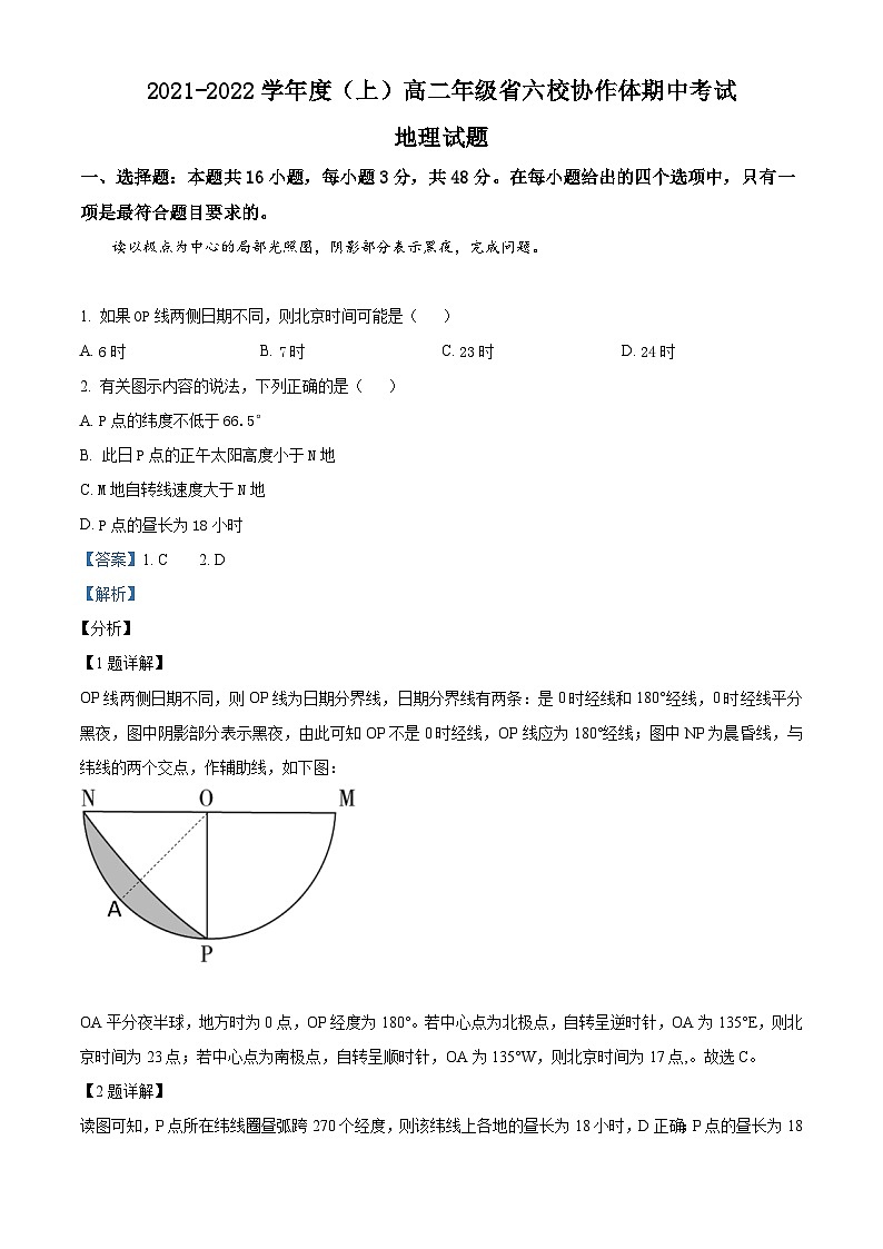【期中真题】辽宁省六校协作体2021-2022学年高二上学期期中地理试题.zip01