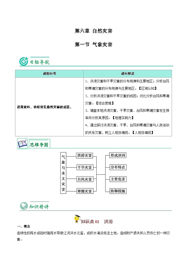 人教版高中地理必修一精品同步讲义6.1 气象灾害（含解析）01