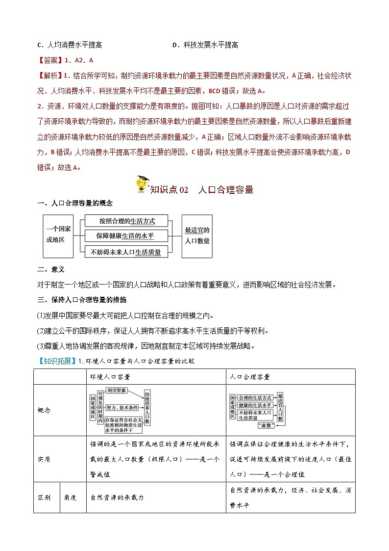 人教版高中地理必修二精品同步讲义1.3 人口容量（含解析）03