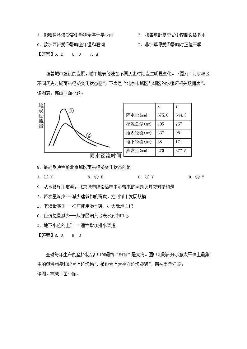 2019-2020年北京市怀柔区高二地理上学期期末试题及答案03