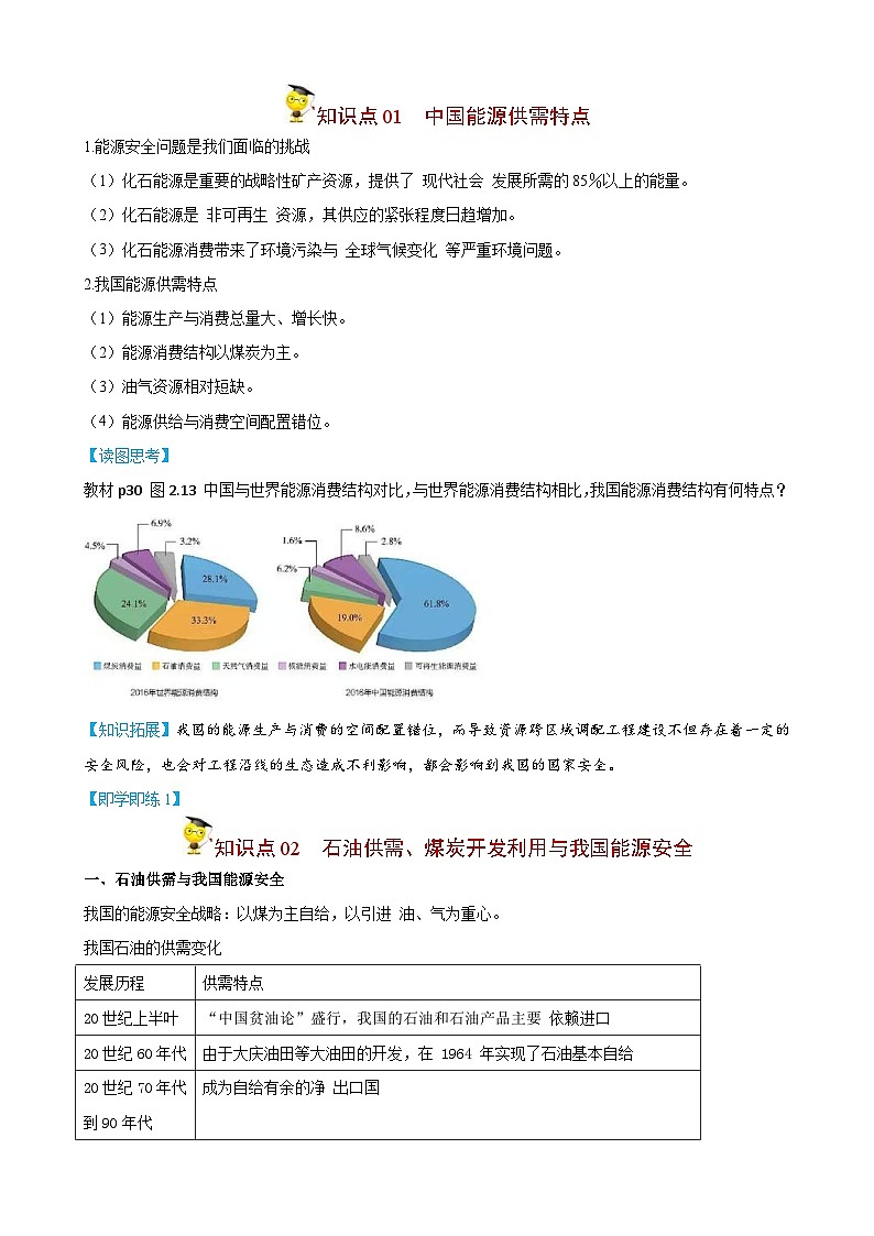 人教版高中地理选择性必修三精品同步讲义2.2 中国的能源安全（含解析）02