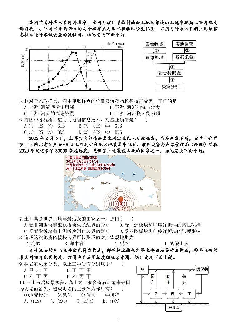 温州十校联合体地理试卷（高二）第2页