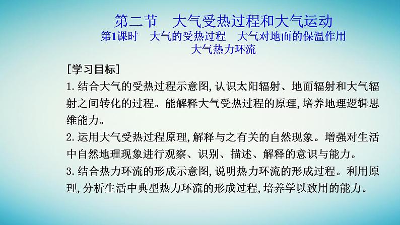 2023_2024学年新教材高中地理第二章地球上的大气第二节大气的受热过程和大气运动第一课时大气的受热过程大气对地面的保温作用大气热力环流课件新人教版必修第一册02