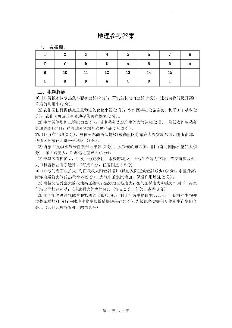 湖北省腾云联盟2023-2024学年高三上学期8月联考 地理答案第1页