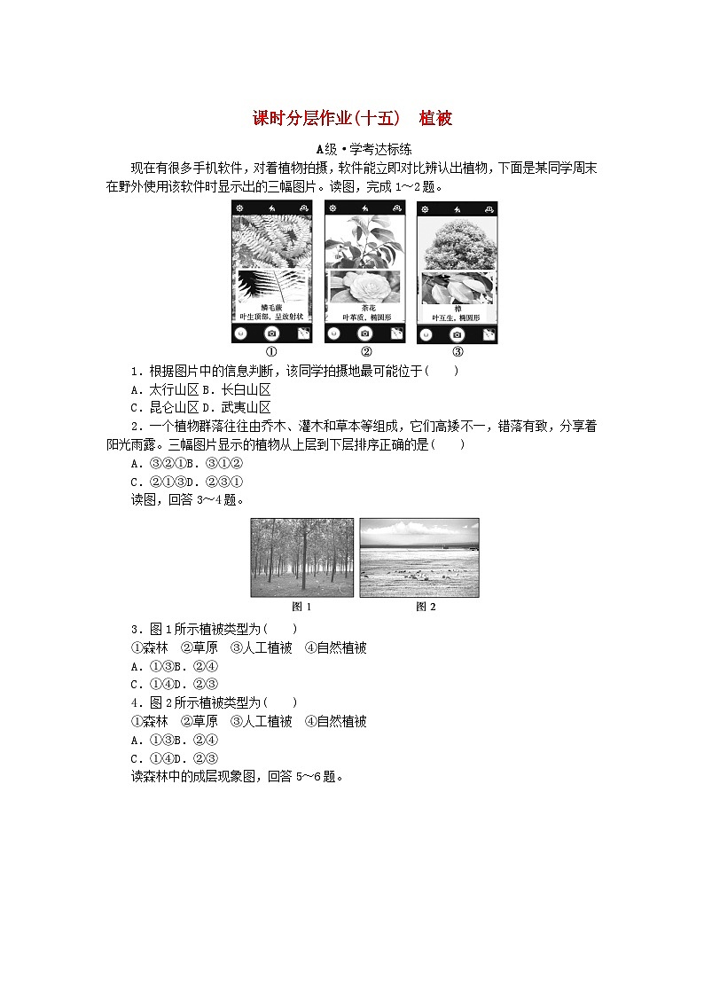 2024版新教材高中地理课时分层作业15植被新人教版必修第一册第1页