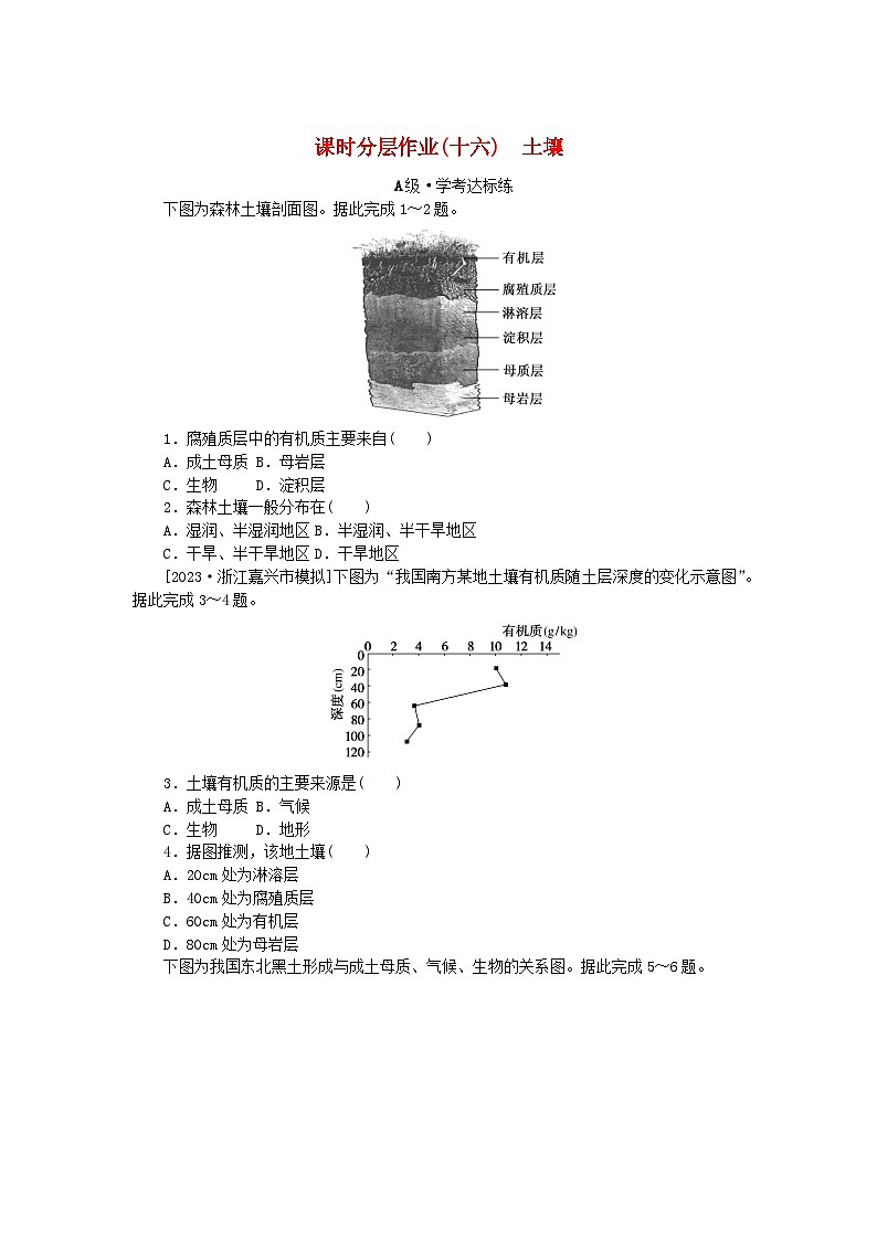 2024版新教材高中地理课时分层作业16土壤新人教版必修第一册01
