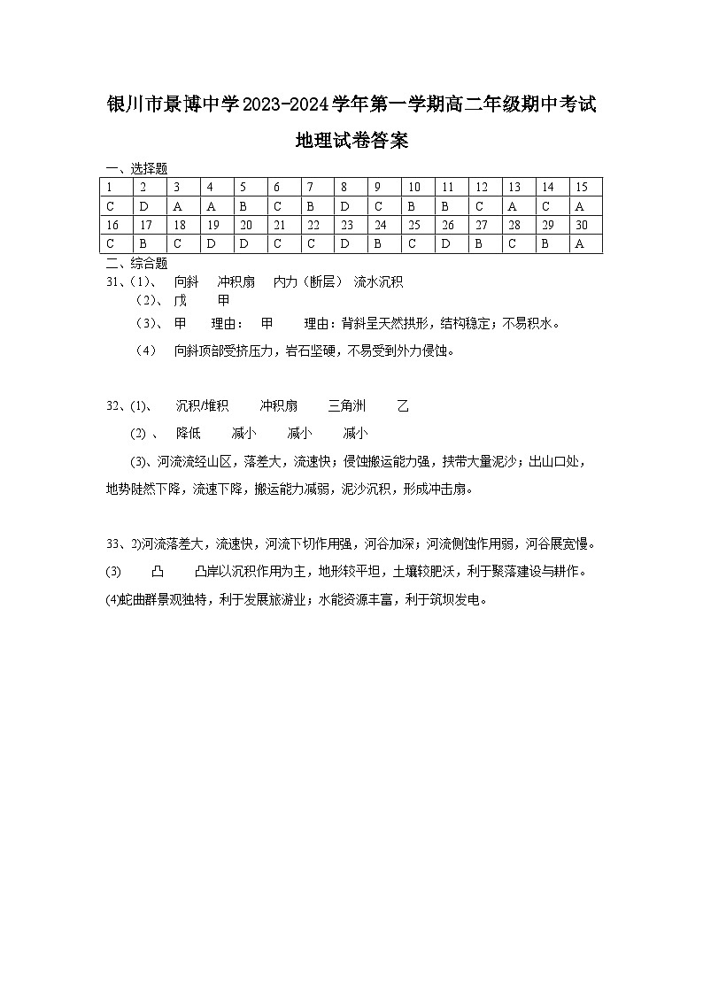 宁夏银川市景博中学2023-2024学年高二上学期期中考试地理试卷01