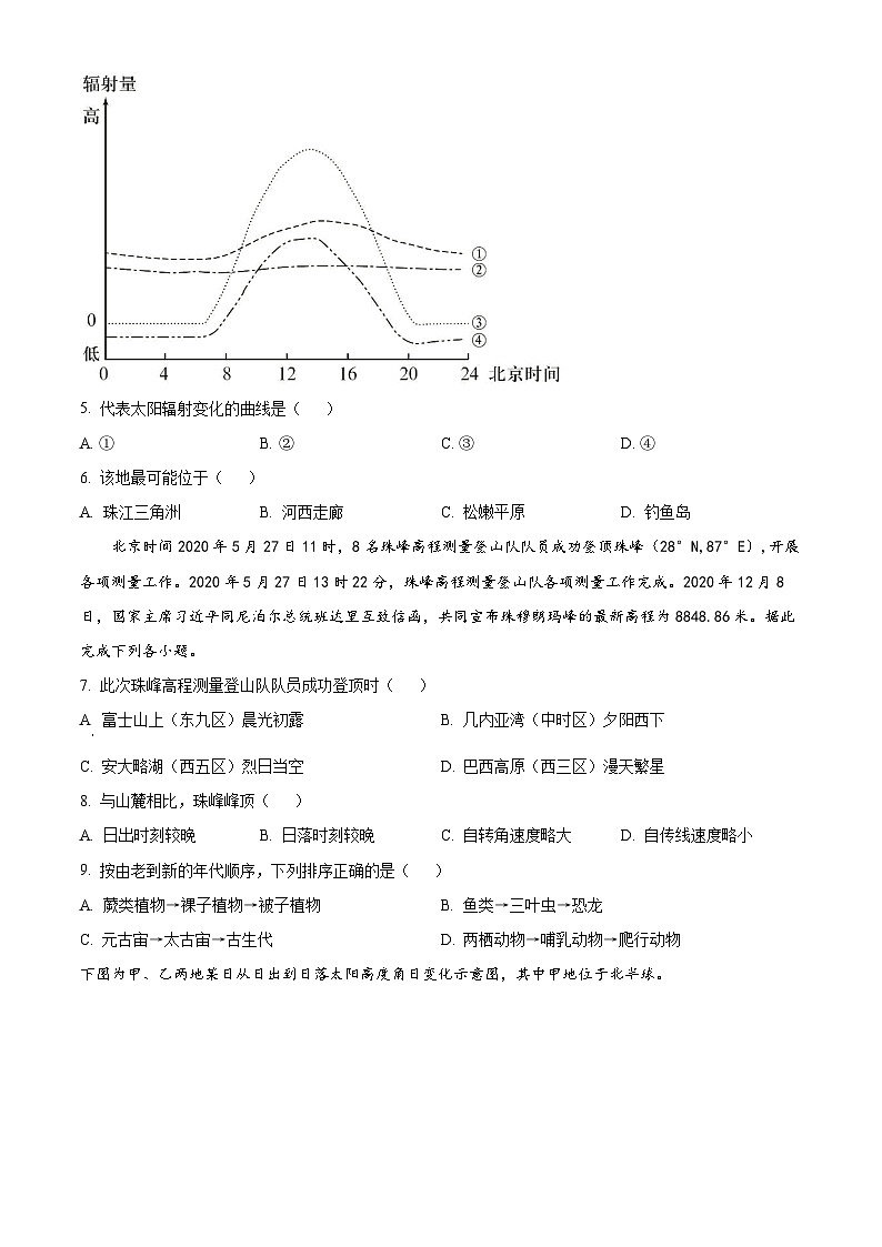 甘肃省兰州市教育局第四片区联考2023-2024学年高三上学期期中地理试题（原卷版）第2页