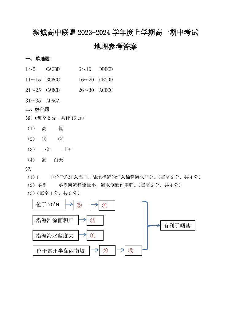 高一地理答案第1页