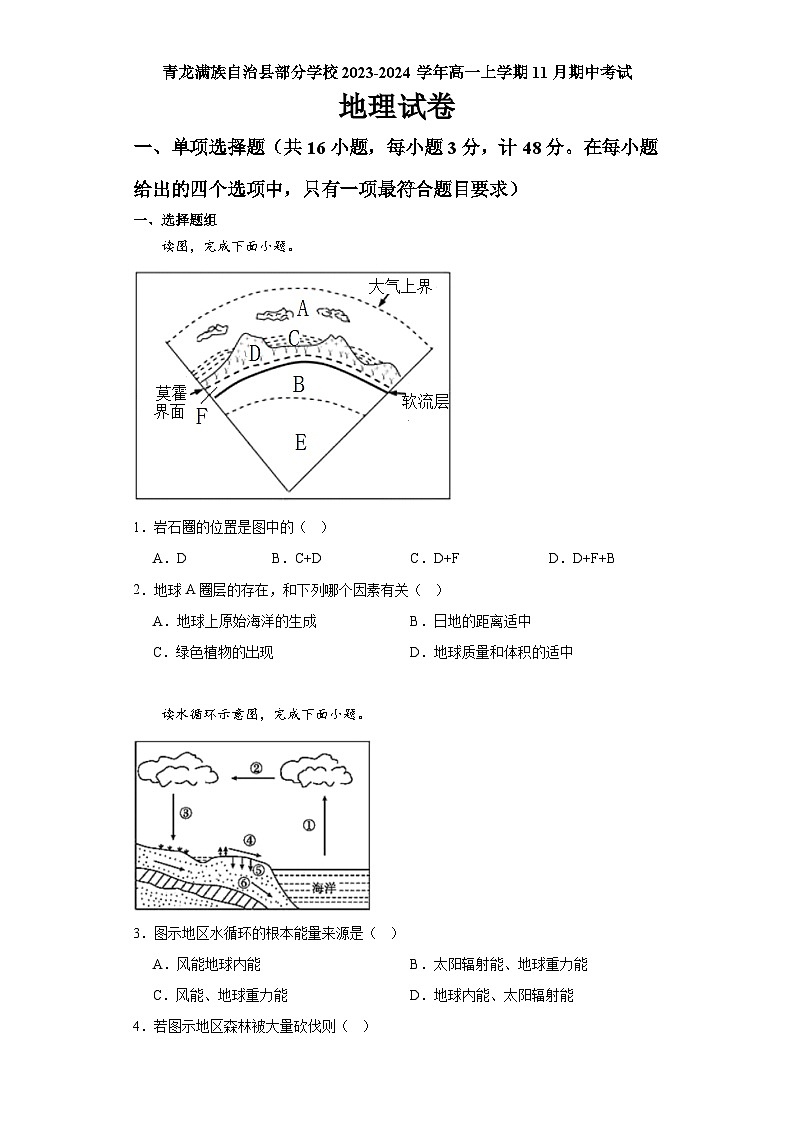 河北省秦皇岛市青龙满族自治县部分学校2023-2024学年高一上学期11月期中考试地理试题（含解析）第1页