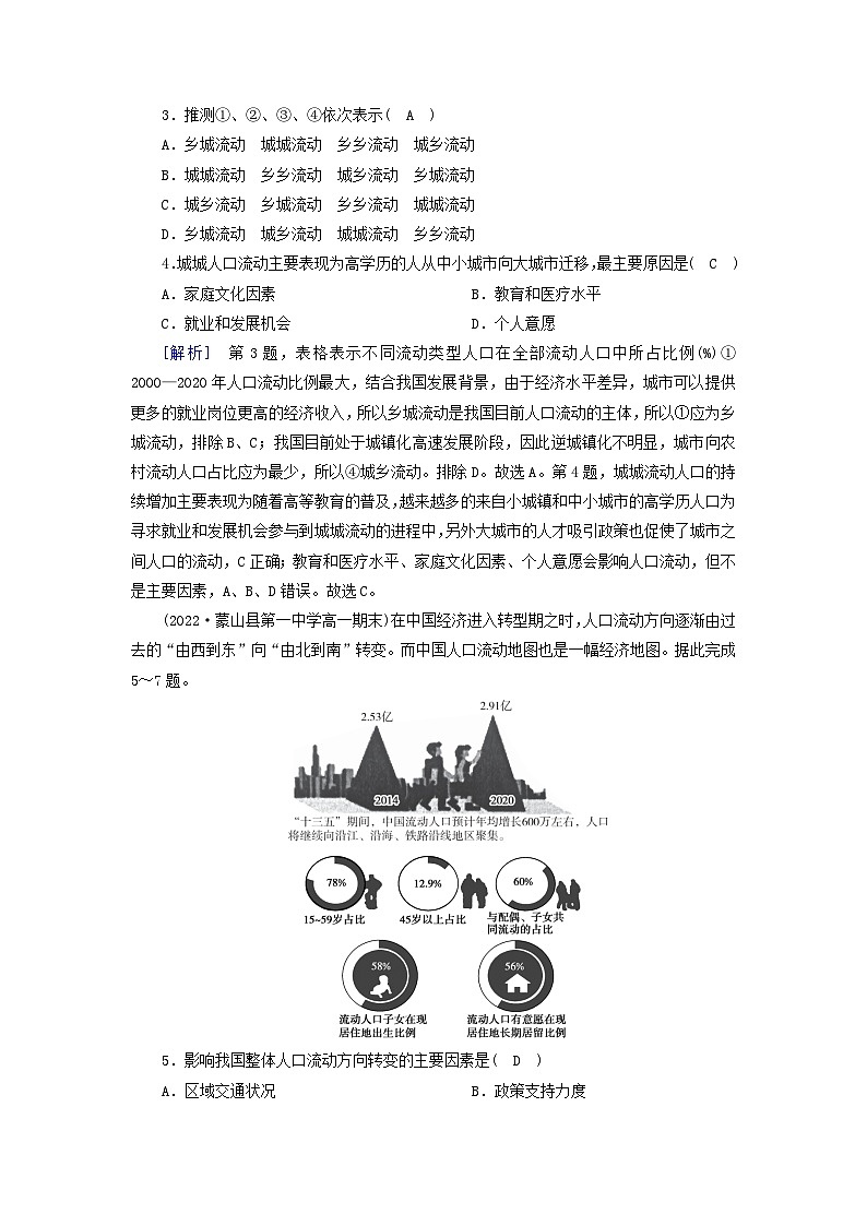 新教材2023年高中地理第1章人口第2节人口迁移课时作业新人教版必修第二册第2页