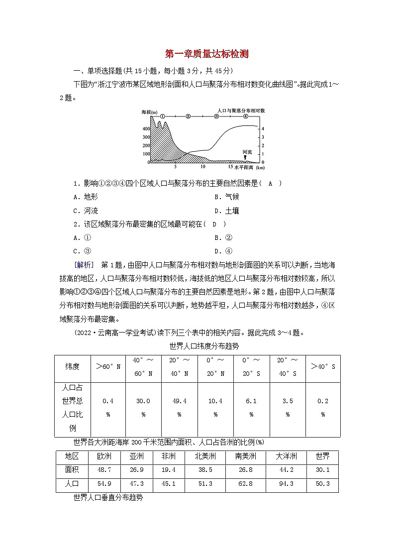 新教材2023年高中地理第1章人口质量达标检测新人教版必修第二册第1页
