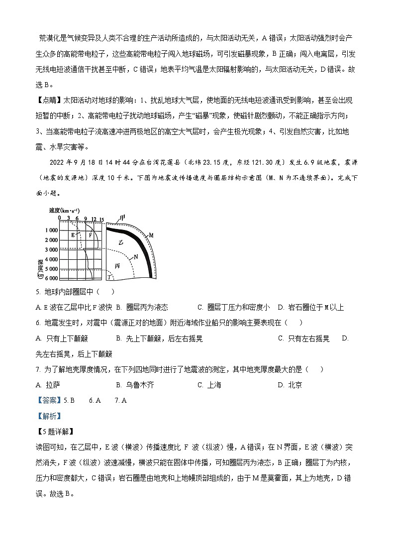 浙江省宁波市金兰教育合作组织2023-2024学年高一上学期期中联考地理试题（原卷版+解析版）03