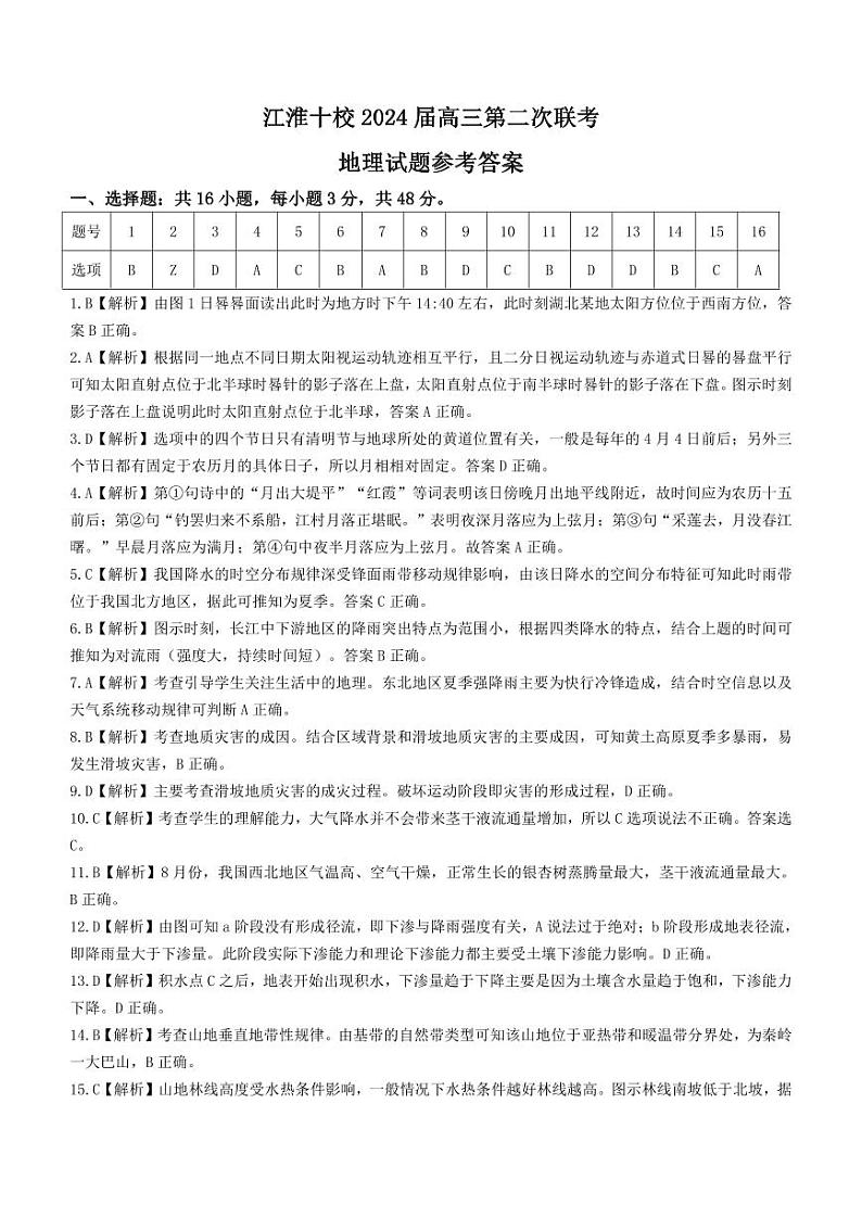 2024安徽省江淮十校高三上学期第二次联考地理PDF版含答案 试卷01