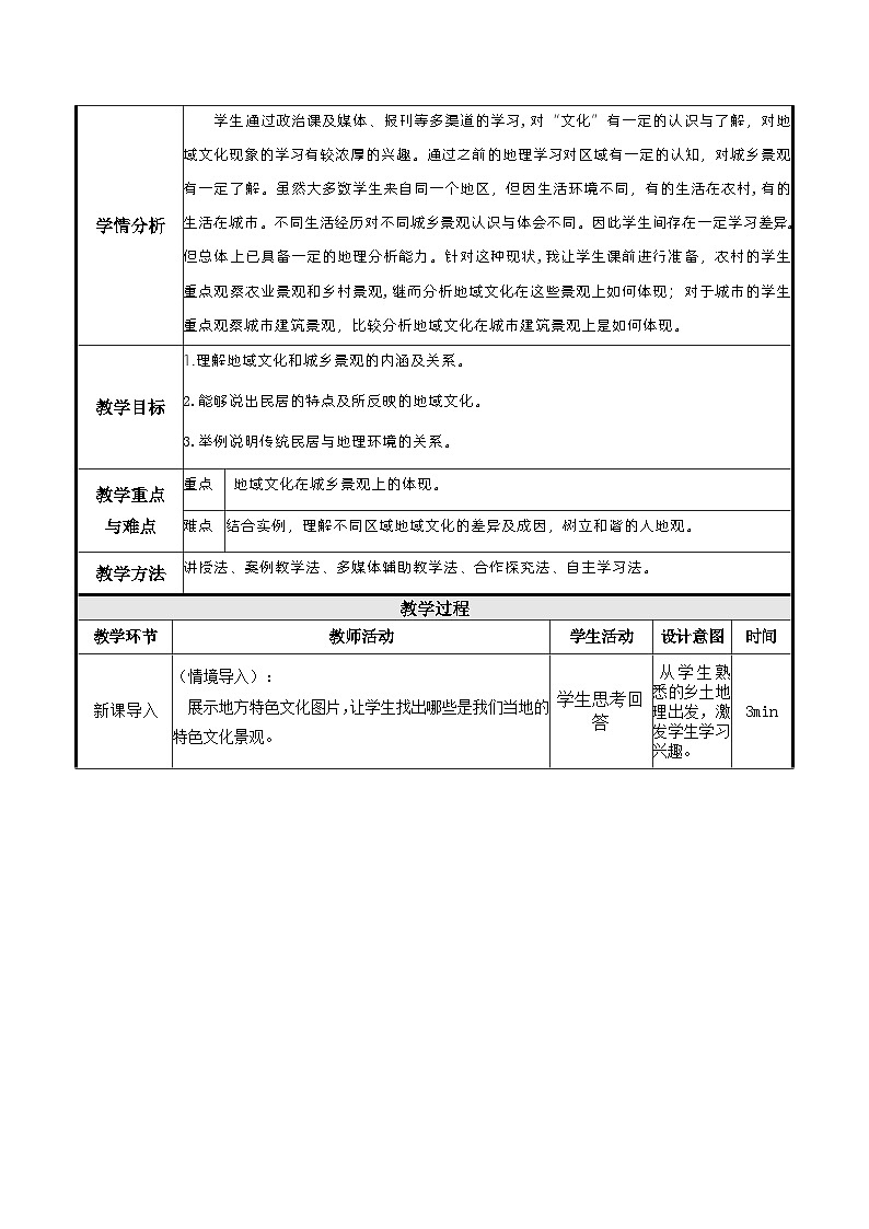 2.3 地域文化与城乡景观 教案  高中地理人教版（2019）必修第二册02