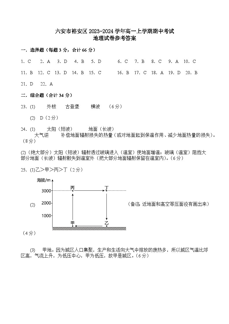 安徽省六安市裕安区2023-2024学年高一上学期期中考试地理试卷（含答案）01