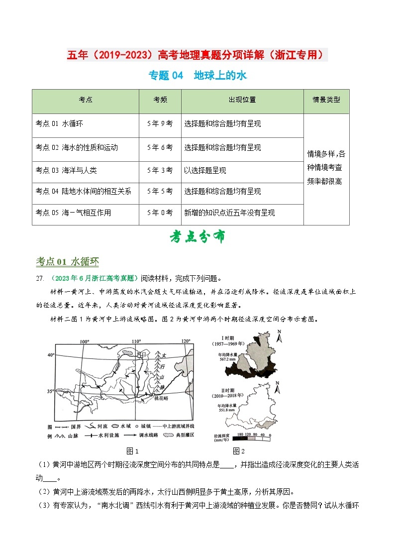 专题04 地球上的水-学易金卷：五年（2019-2023）高考地理真题分项汇编（浙江专用）01