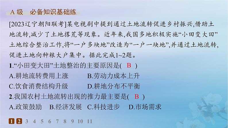 新教材2023_2024学年高中地理第2章自然资源与国家安全第1节耕地资源与国家粮食安全分层作业课件湘教版选择性必修302