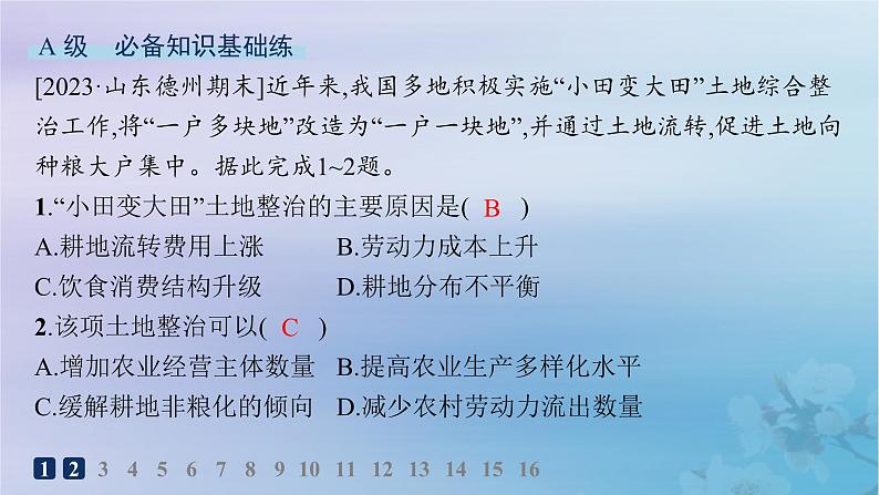 新教材2023_2024学年高中地理第2章资源安全与国家安全第3节中国的耕地资源与粮食安全分层作业课件新人教版选择性必修3第2页