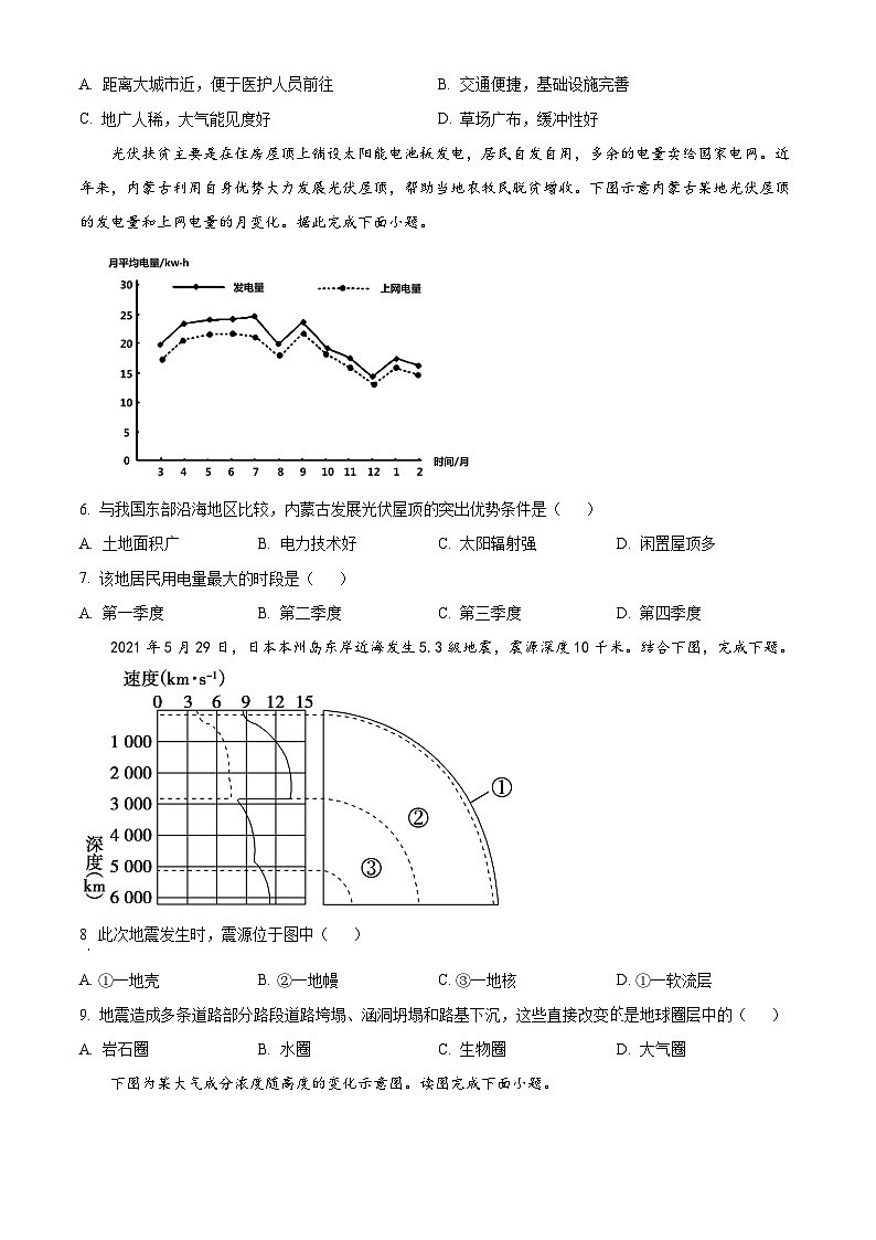 四川省泸州市泸县第五中学2023-2024学年高一上学期期中地理试题 （原卷版+解析版）02