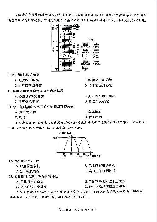 山西省2023-2024学年高三上学期11月联合考试模拟预测地理第3页