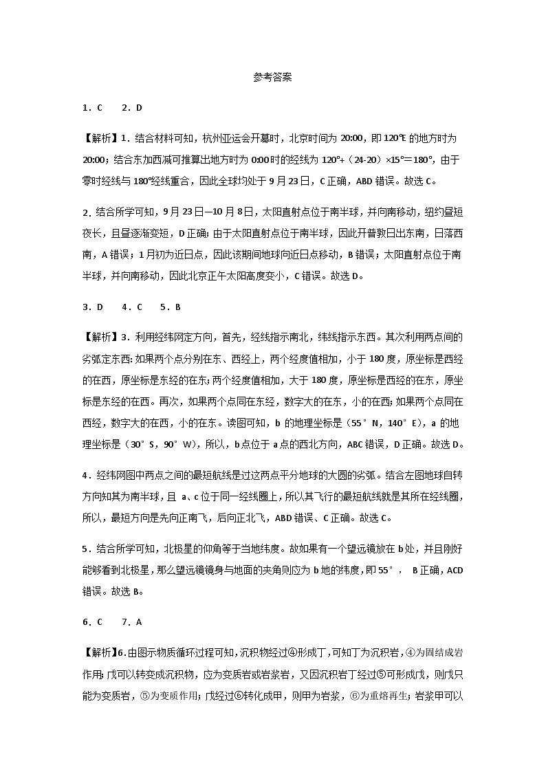 四川省泸定重点中学2023-2024学年高二上学期11月期中地理试题（ 含答案解析）01