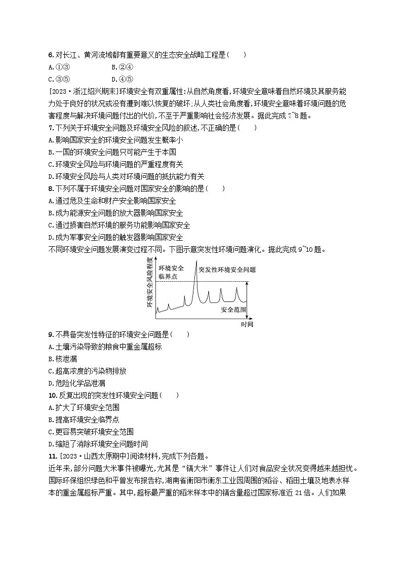 新教材2023_2024学年高中地理第3章环境安全与国家安全第一节环境安全对国家安全的影响分层作业新人教版选择性必修302