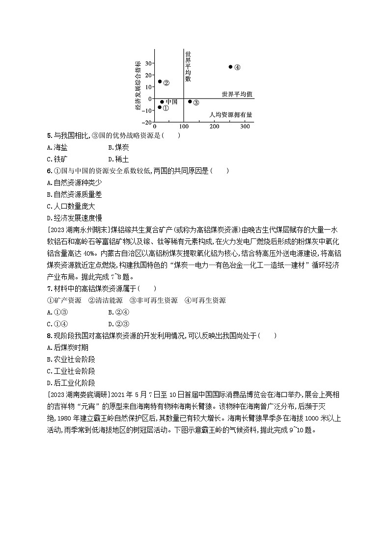 新教材2023_2024学年高中地理第1章资源环境与人类活动测评湘教版选择性必修302