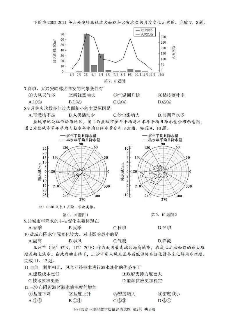 台州市2024届高三第一次教学质量评估试题-地理02