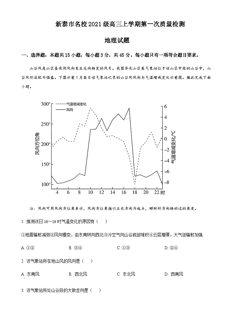 2023-2024学年山东省泰安新泰市名校（东校）高三上学期第一次质量检测地理试题含答案01