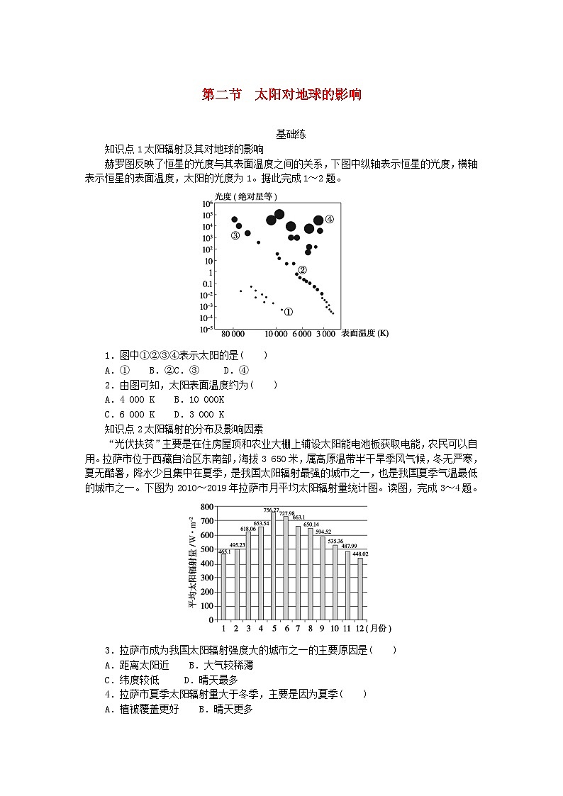 2024版新教材高中地理第一章宇宙中的地球第二节太阳对地球的影响课时作业新人教版必修第一册01