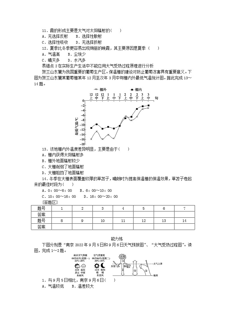 2024版新教材高中地理第二章地球上的大气第二节大气受热过程和大气运动第一课时大气的受热过程和保温作用课时作业新人教版必修第一册03